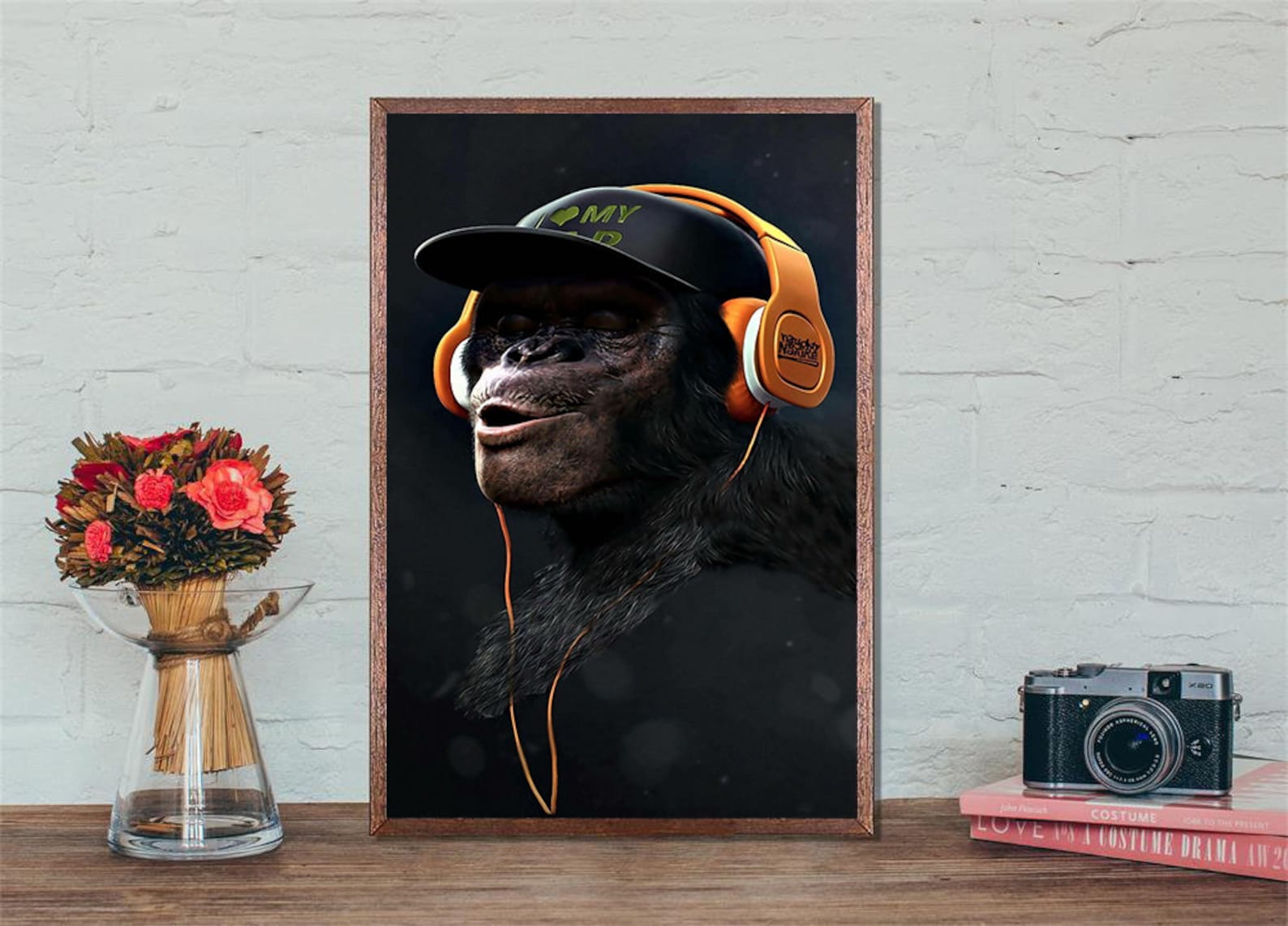Moderne lustige denken Affe mit Kopfhörer Tier Bild Leinwand Etsy