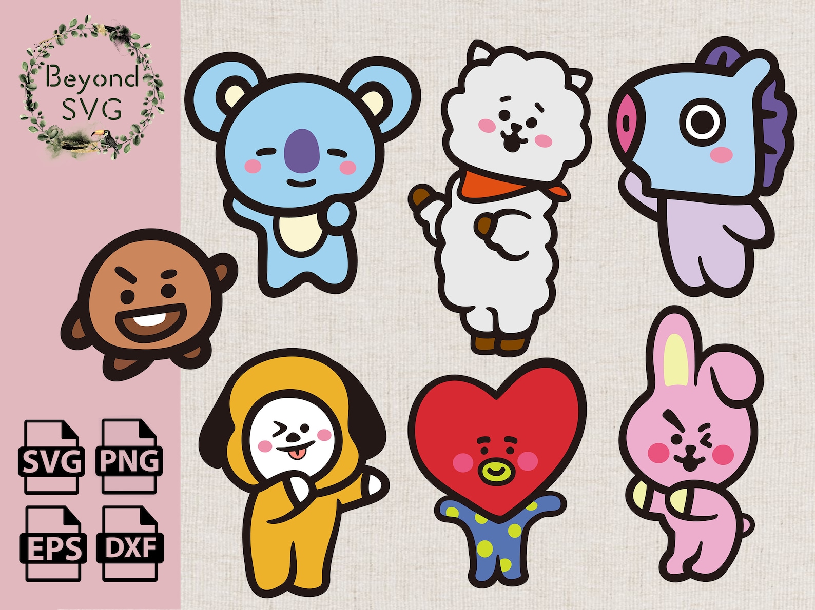 Colored 7 different BT21 character SVG bundle/ BTS member | Etsy