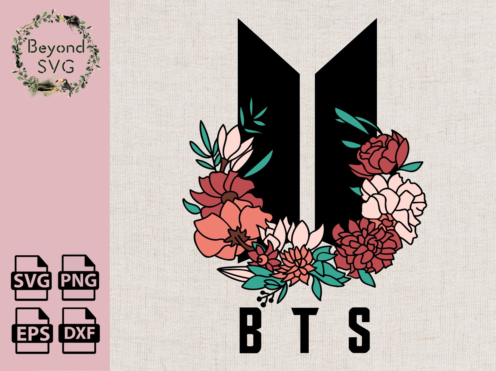 BTS logo with a beautiful wreath svg / BTS logo svg/ svg files | Etsy