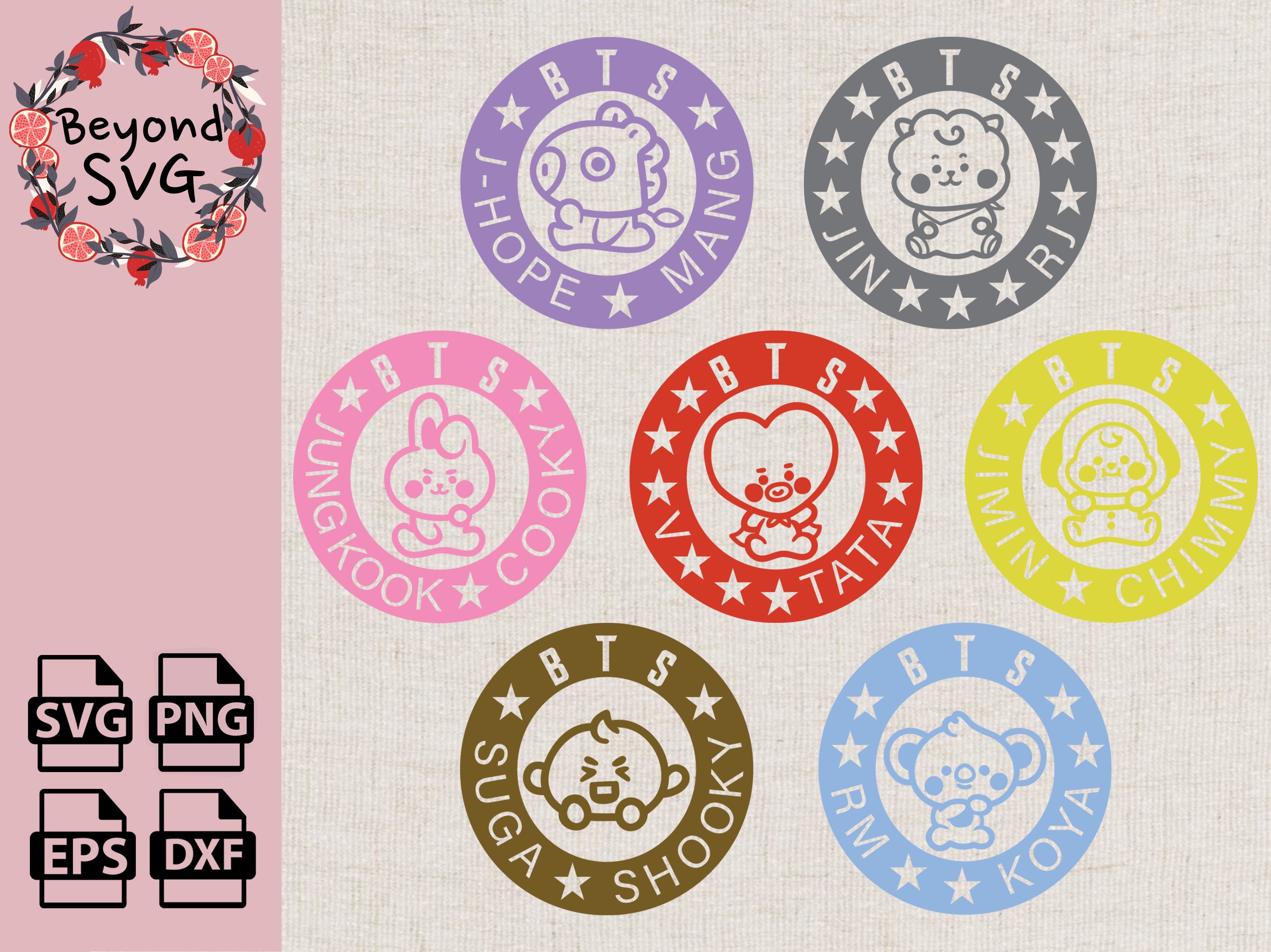 BT21 character SVG bundle/ BTS member character bundle/ svg files for…