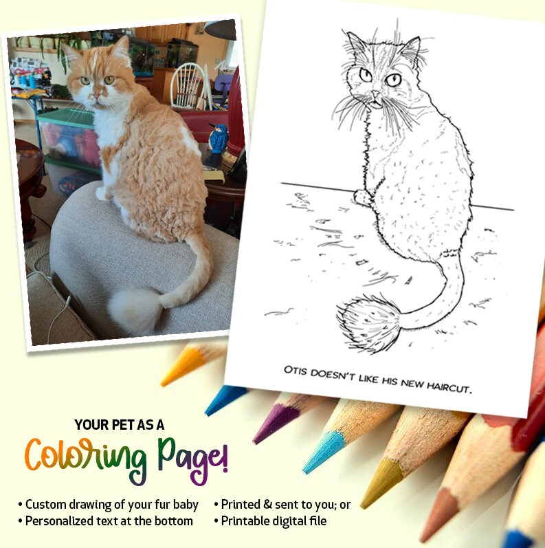 Personalized Pet Portrait Coloring Pages, Cat and Dog Custom ...
