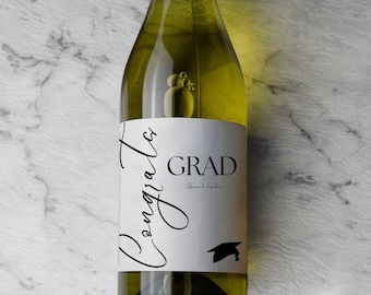 Custom Congrats Grad Graduation Cap Personalized Gift Degree Colors Cute Wine Bottle Label Gift Ideas Gift for Him Her Masters Congrats