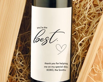 CUSTOM Thank You You’re the Best Wine Bottle Label Cute Gift for Him Her Ideas Engagement Wedding Love