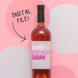 DIGITAL Custom Color Name Happy Birthday Name Wine Label Electronic File Bottle Funny Cute Gift for Her Him Gift Ideas Unique Personalized