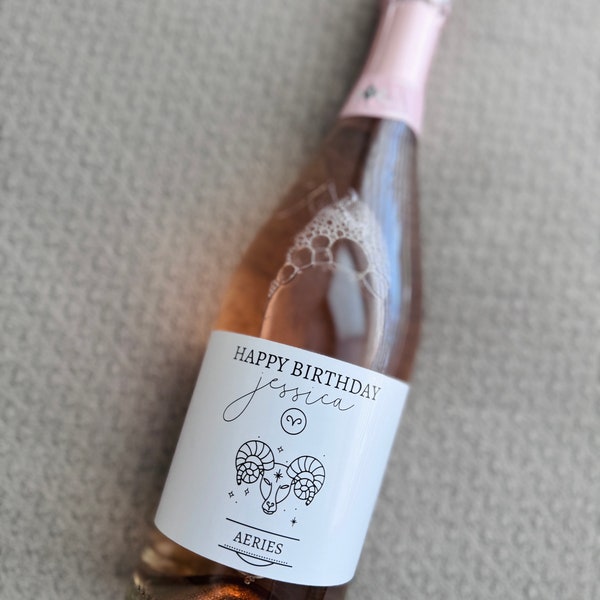 Aries Happy Birthday Zodiac Horoscope Wine Bottle Label Cancer Leo Taurus Gemini Pisces Sagittarius Virgo Cute Gifts for Her Gift Ideas