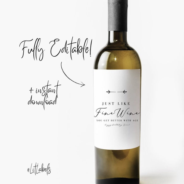 Custom DIGITAL Template Just Like Fine Wine Birthday File Download Editable Print at Home Grapes Vineyard 50th 60th Personalized Label