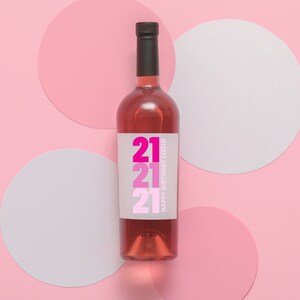 Custom Color Name 21st Birthday Gift Bday for Her Him Girly Masculine 21 Twenty One Fun Wine Bottle Label Personalized Party Sticker Unique