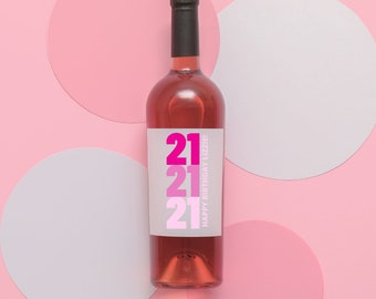 Custom Color Name 21st Birthday Gift Bday for Her Him Girly Masculine 21 Twenty One Fun Wine Bottle Label Personalized Party Sticker Unique