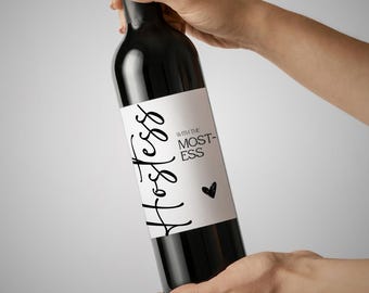 Etiqueta para botella de vino "Anfitriona excepcional". Lindo regalo para anfitrionas, fiestas, cenas y reuniones. Agradecimiento, gracias, amigas.