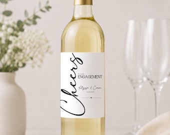 Cheers to Your Engagement Personalized Champagne Bottle Label Engaged, Congrats Custom for Couple Bride Groom Fiance, Wedding