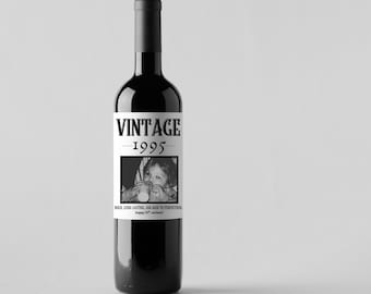 Custom Vintage 30th, 50th, Etc Birthday Personalized Photo Wine Label Gift for For Him, Her, Old School, 30, 40, 50, 60, any age