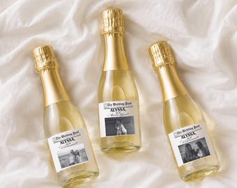 Propuesta de damas de honor con el periódico "Bitch You Knew", madrina de honor, regalo para damas de honor, etiqueta para mini botella de champán para la fiesta nupcial
