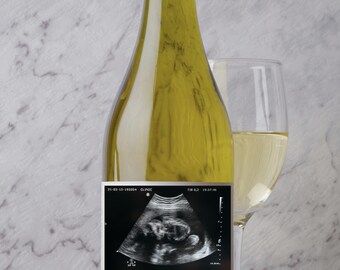 Sonogram Ultrasound Custom Pregnancy Announcement for Aunt Uncle Grandparent Tia Tio New Baby Delivery Day Newborn Wine Label Gift Ideas