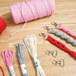 DIY Macrame Key chain Kit Make Your Own Key Rings Beginners Craft Kit With Pre Cut Cord Easy Instructions Video Tutorial Gray