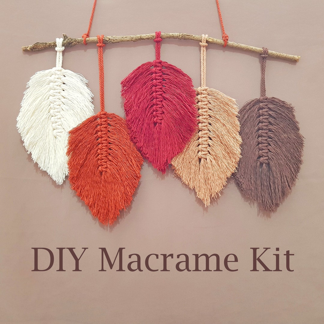 DIY Macrame Kit, Feather Dream Catcher Wall Hanging Kits for Teens & Adult  Beginners, Craft Supplies for Boho Art Project-Macrame Cord, Gold Hoop