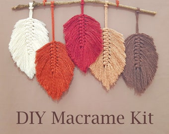 Kit de suspension murale en macramé de feuilles d'automne bricolage | Tutoriel vidéo | Créez votre propre décoration murale | Macramé thérapeutique | Feuilles de macramé | Déco d'automne