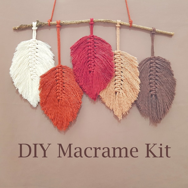 Kit colgante de pared DIY Autumn Leaf Macrame / Video Tutorial / Haga su propio colgante de pared / Macrame terapéutico / Hojas de Macrame / Deco de otoño