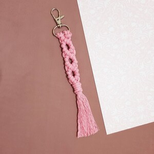 DIY Macrame Key chain Kit Make Your Own Key Rings Beginners Craft Kit With Pre Cut Cord Easy Instructions Video Tutorial Light Pink