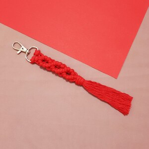 DIY Macrame Key chain Kit Make Your Own Key Rings Beginners Craft Kit With Pre Cut Cord Easy Instructions Video Tutorial Red