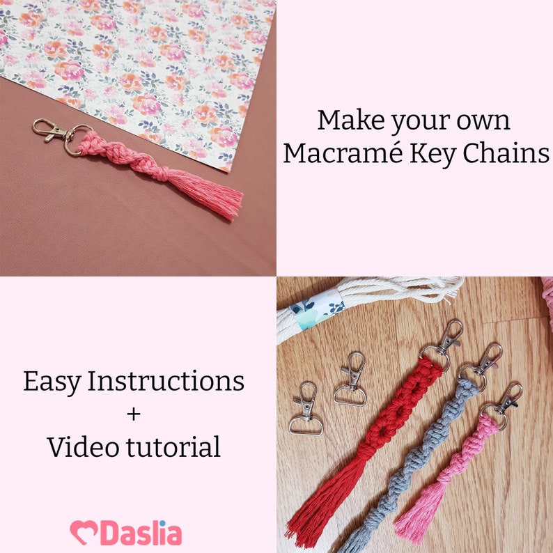 DIY Macrame Key chain Kit Make Your Own Key Rings Beginners Craft Kit With Pre Cut Cord Easy Instructions Video Tutorial image 3