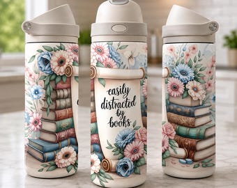 Book Lover Tumbler 24oz, Easily Distracted By Books, Booktok Gift, Bookish Gifts, Readers Gift, Bookish Travel Mug, Book Themed Tumbler