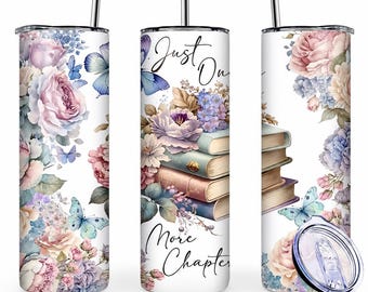 Book Lover Tumbler 20oz, Just One More Chapter Mug, Booktok Gift, Bookish Gifts, Readers Gift, Bookish Travel Mug, White Book Themed Tumbler