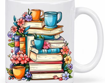 Book Lover 11 oz Mug, Floral Coffee Mug, Booktok Gift, Bookish Gifts, Readers Gift, Bookish Ceramic Mug, Book Themed Sublimation Print