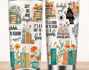 Book Lover Tumbler 20oz, Just One More Chapter Mug, Booktok Gift, Bookish Gifts, Readers Gift, Bookish Travel Mug, White Book Themed Tumbler