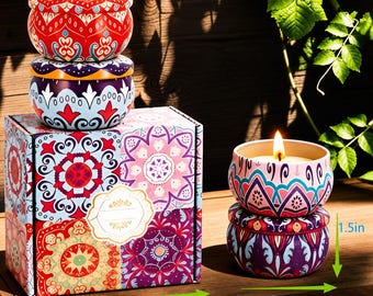 Hand-Painted Decorative Soy Wax Candle, Reusable Boho Tin Candle, Aromatherapy Candle, Home Decor Gift, Unique Candle Gift Box