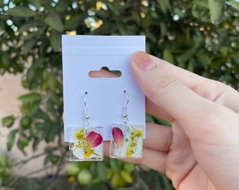 Orecchini Pendenti a Fiore Pressato Reale Rosa