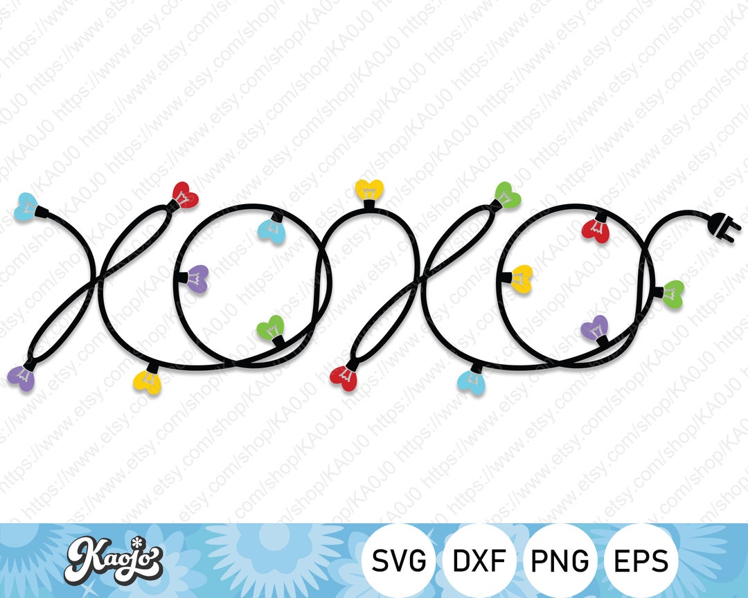 XOXO Svg, Valentines Day Svg, Hearts Svg, Heart Bulbs Svg, Heart Light