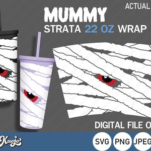 Full Wrap Strata Mummy SVG, Halloween Strata Cup SVG, Strata Mummy Cloth SVG, Full Wrap For Strata 22 oz Cup, Cricut, Silhouette