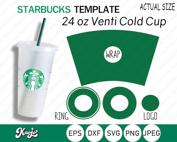 Starbucks full wrap template for Venti 24 oz cold cup SVG | Starbucks  Template SVG-EPS | Pre-Sized full wrap Template for Starbuck cold cup