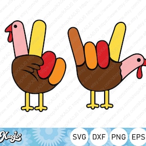 Peace Sign Turkey Hand SVG, I Love You Sign Turkey Hand SVG, Thanksgiving SVG, Instant Download, svg Files For Cricut, Silhouette