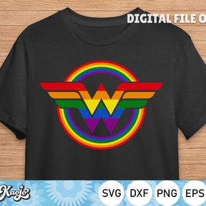May include: Black t-shirt featuring a rainbow Wonder Woman logo. The logo is a rainbow circle with a white W inside. The text "DIGITAL FILE ONLY" is at the top of the image.