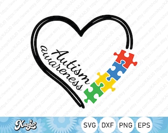 Autism Heart SVG, Autism Awareness SVG, Puzzle Pieces Heart SVG, Instant Download, Svg Files For Cricut, Silhouette
