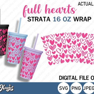 Full Pink Hearts Strata Cup SVG, Hand Drawing Hearts SVG, Full Wrap Sweet Pink Hearts, Full Wrap For Strata 16 oz Cup, Cricut, Silhouette