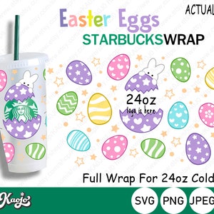 Happy Easter Starbucks Cup SVG, Full Wrap Easter Rabbit Peeps SVG, Full Wrap Easter Egg SVG, Full Wrap For Starbucks Venti Cold Cup 24 oz