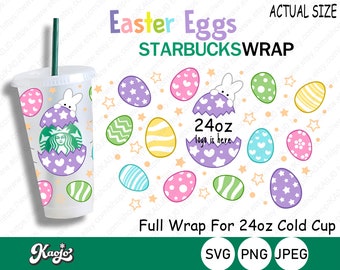 Happy Easter Starbucks Cup SVG, Full Wrap Easter Rabbit Peeps SVG, Full Wrap Easter Egg SVG, Full Wrap For Starbucks Venti Cold Cup 24 oz
