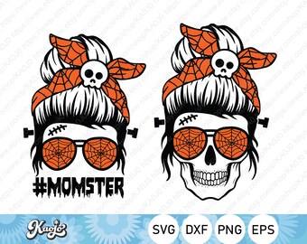 Halloween Messy Bun Momster SVG, Skull Spooky Mom SVG, Funny Halloween Mom life SVG, Instant Download, Svg Files For Cricut, Silhouette