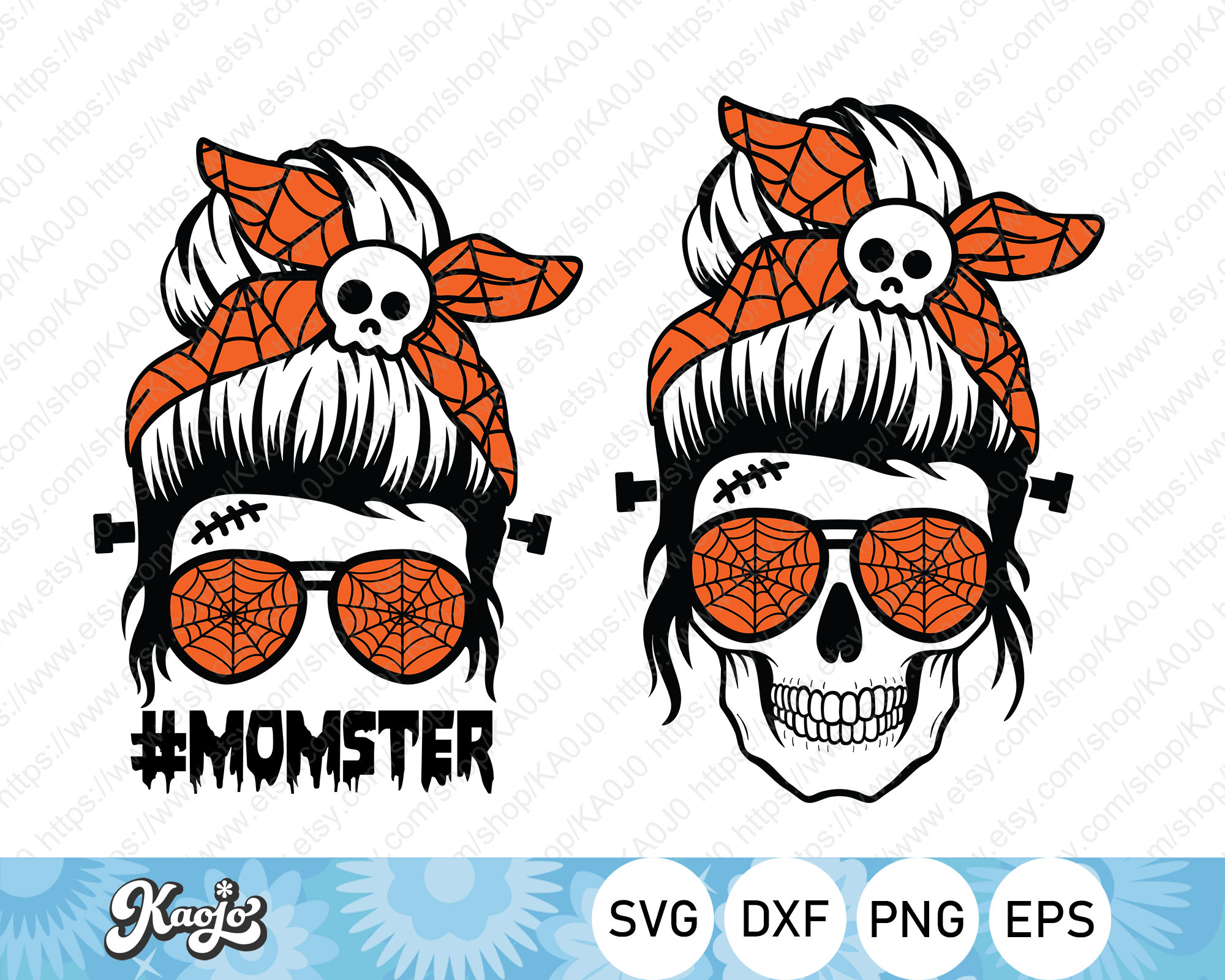 Halloween Messy Bun Momster SVG Skull Spooky Mom SVG Funny Etsy UK