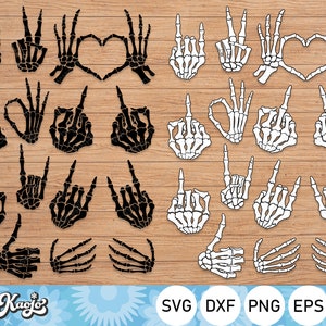 Funny Skeleton Hand Bundle Svg, Halloween Spooky Hand Svg, Rock Sign Skeleton Hands Svg, Instant Download, Svg Files For Cricut, Silhouette