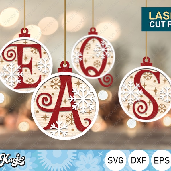 Christmas Tree Toys Monogram SVG Bundle, Christmas Ornament Multi-layer, Alphabet Laser cut file for Glowforge, Cricut, Instant Download