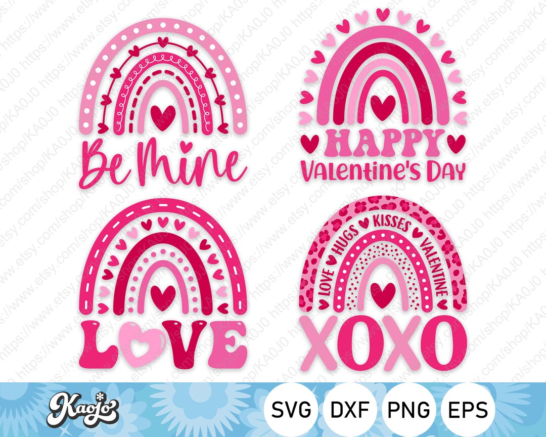 Happy Valentine's Day Rainbow Svg Bundle, Be Mine Rainbow Svg, XOXO ...