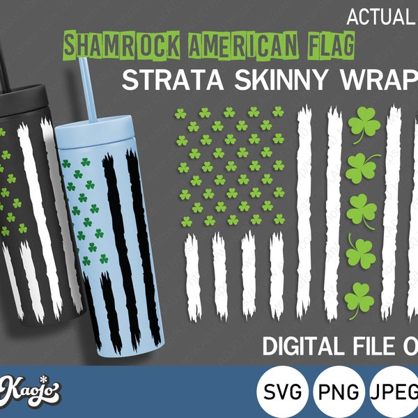 St Patricks Day USA Flag Strata Svg, Lucky Shamrock American Flag Svg, American Irish Flag Svg, Full Wrap For Strata Skinny Cup, Cricut