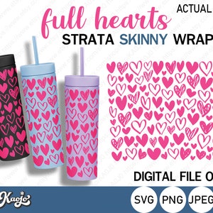 Full Pink Hearts Strata Cup SVG, Hand Drawing Hearts SVG, Full Wrap Sweet Pink Hearts, Full Wrap For Strata Skinny Cup, Cricut, Silhouette