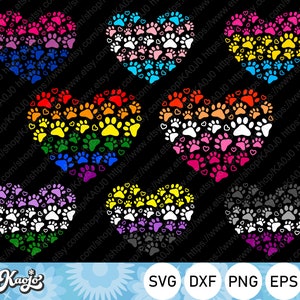 LGBTQ Pride Pawprints Heart Svg, Gay Awareness Pets lover Svg, Rainbow Pride Dog Paw Svg, Instant Download, Svg Files For Cricut, Silhouette