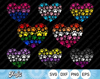 LGBTQ Pride Pawprints Heart Svg, Gay Awareness Pets lover Svg, Rainbow Pride Dog Paw Svg, Instant Download, Svg Files For Cricut, Silhouette