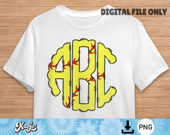 Softball Doodle Monogram Letter PNG, Cute Sport Ball Alphabet with Clip Art PNG, Sublimation Hand Drawn Doodle Alphabet Set