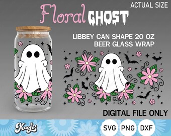 Floral Ghost Can Glass Svg, Halloween Can Glass Svg, Flower Ghost Libbey Can Glass Svg, Full Wrap For Libbey Glass 20 oz ,Cricut, Silhouette